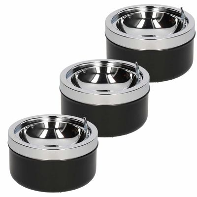 3x Klep/terras asbakken zwart 11 cm