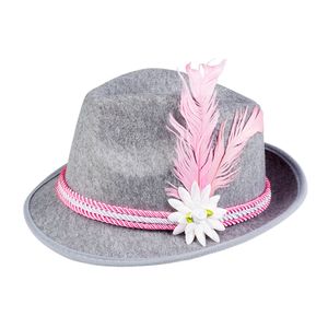 Verkleed hoedje voor Oktoberfest/duits/tiroler - grijs/roze - volwassenen - Carnaval