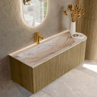 Badmeubel Mondiaz Kurve-Dlux | 125 cm | Meubelkleur Dusk | Wastafelkleur Nata | Solid surface | Wasbak linker zijde spoelbak | 1 kraangat