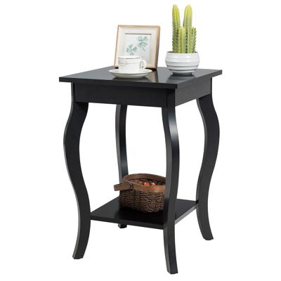 Nachtkastje met Plank 2 Niveaus Bijzettafel van Hout met Gebogen Poten Laptoptafel Banktafel voor Woonkamer Slaapkamer Zwart