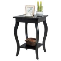 Nachtkastje met Plank 2 Niveaus Bijzettafel van Hout met Gebogen Poten Laptoptafel Banktafel voor Woonkamer Slaapkamer Zwart