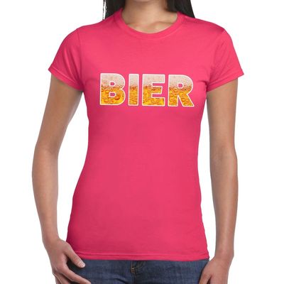 Bier tekst t-shirt roze dames