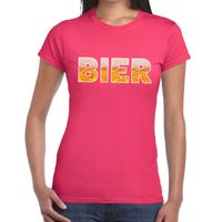 Bier tekst t-shirt roze dames - thumbnail