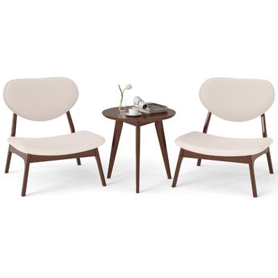 3-delige Fauteuil met Bijzettafel Geïmpregneerde Loungestoel set Kleine Tafel met 2 Stoelen Beige