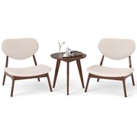 3-delige Fauteuil met Bijzettafel Geïmpregneerde Loungestoel set Kleine Tafel met 2 Stoelen Beige