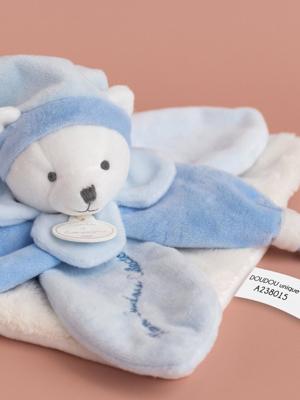 Vierkante teddybeerknuffel 24cm collector - DOUDOU ET COMPAGNIE blauw