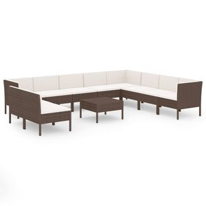 vidaXL 11-delige Loungeset met kussens poly rattan bruin