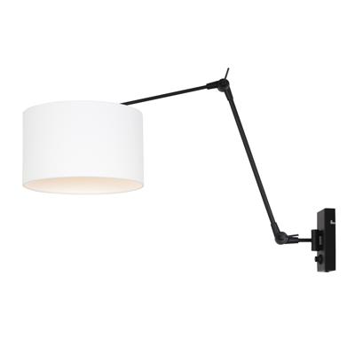 Steinhauer Wand LeeslampPrestige Chic zwart met 30cm wit linnen lampenkap - 8120ZW