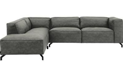 Goossens Bank Calvin grijs, micro leer, 3-zits, modern design met ligelement links
