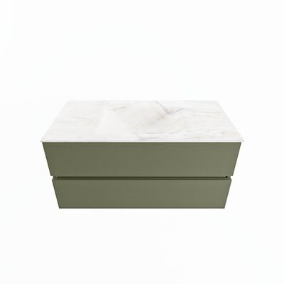 MONDIAZ VICA-DLUX 100cm badmeubel onderkast Army 2 lades. Inbouw wastafel CLOUD midden 1 kraangat, kleur Ostra.