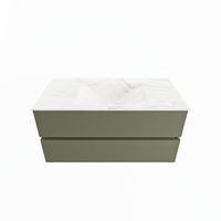 MONDIAZ VICA-DLUX 100cm badmeubel onderkast Army 2 lades. Inbouw wastafel CLOUD midden 1 kraangat, kleur Ostra.