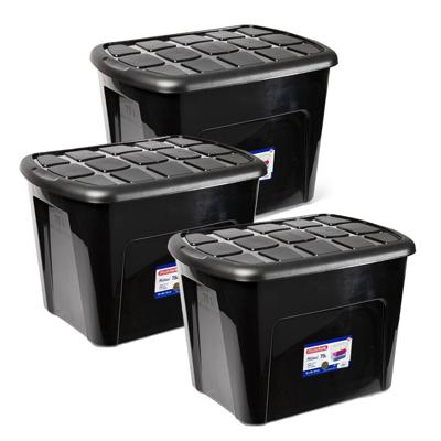 Plasticforte opberg kist met deksel - 3x - Box - 75 liter - 60 x 42 x 43cm - kunststof - transparant