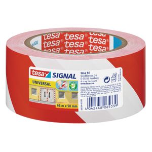 3x Tesa afzettape/markeertape rood/wit 5 cm x 66 mtr