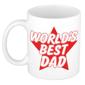 Worlds best dad kado mok / beker wit met rode ster - Vaderdag / verjaardag    -