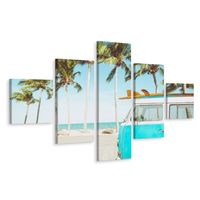 Schilderij - Retro auto op het strand, 5 luik, premium print - thumbnail