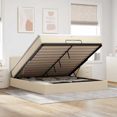 Ottoman bed met matras 200x200 cm stof crèmekleurig
