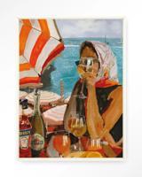 Urban Cotton Wandkleed 'Aperol O'clock' 145 x 190cm in Floating Frame - off white