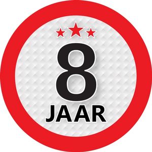 Leeftijdversiering 8 jaar ronde sticker 9 cm