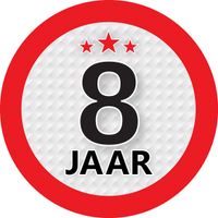 Leeftijdversiering 8 jaar ronde sticker 9 cm