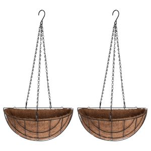 3x stuks metalen hanging baskets / plantenbakken halfrond zwart met ketting 37 cm - hangende bloemen