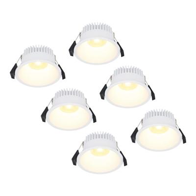 Set van 6 Finn LED inbouwspots - 10 Watt 900lm - 2700K warm wit - Dimbaar - Rond - Verzonken - IP44 waterdicht - Wit - Voor binnen, buiten en badkamer