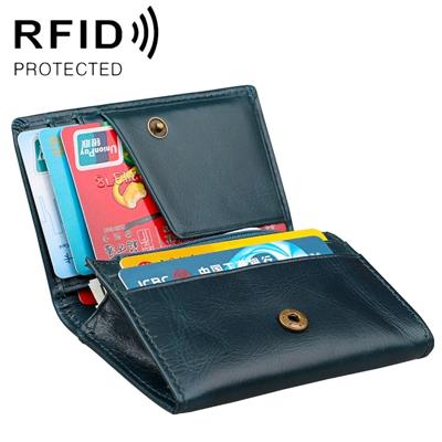 KB171 Antimagnetic RFID Crazy Horse Texture Leather Card Holder Wallet for Men and Women (Blue)
