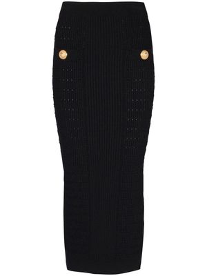 Balmain jupe crayon en maille nervurée - Noir