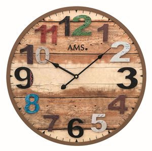 AMS W9539 Wandklok Houtlook met oplegde cijfers bruin 50 cm ø