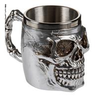 Koffiemok beker met doodskop - zilver - rvs - 16 x 11 cm - Bikers - 400 ml