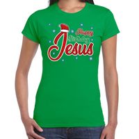 Fout kerstshirt groen Happy birthday Jesus voor dames