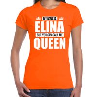 Naam cadeau t-shirt my name is Elina - but you can call me Queen oranje voor dames