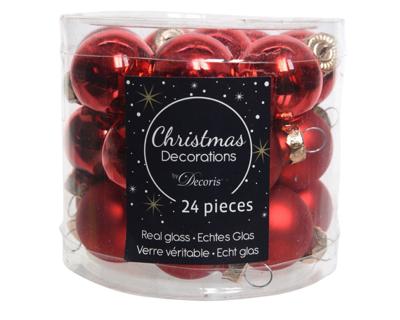 24 Glazen balletjes 25 mm kerstrood - Decoris