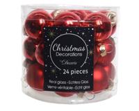 24 Glazen balletjes 25 mm kerstrood - Decoris