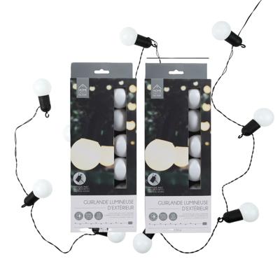 Home Deco Factory feestverlichting lichtsnoer - 2x - 10 LED lampen - warm wit - 270 cm - buiten