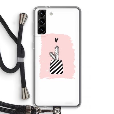 Zwart-wit cactus: Samsung Galaxy S21 Plus Transparant Hoesje met koord