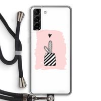 Zwart-wit cactus: Samsung Galaxy S21 Plus Transparant Hoesje met koord