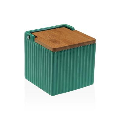 Zoutvaatje met deksel Versa Groen Keramisch Bamboe Dolomite 11 x 11 x 11 cm