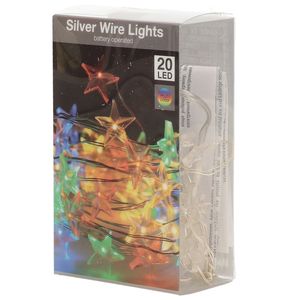 Draadverlichting sterren lampjes aan zilverdraad op batterij gekleurd 20 lampjes 100 cm   -