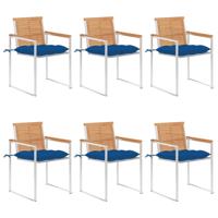 Tuinstoelen 6 st met kussens massief teakhout