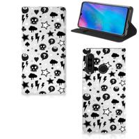 Mobiel BookCase Huawei P30 Lite New Edition Silver Punk Mobiel BookCase Huawei P30 Lite New Edition Silver Punk