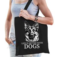 Cadeau tas voor hondenliefhebbers - zwart - Duitse Herder hond - katoen - 42 x 38 cm