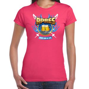 Apres ski t-shirt voor dames - apres skien - roze - winter/apres ski outfit