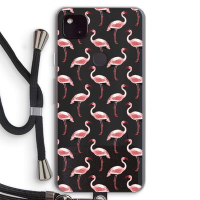 Flamingoprint groen: Pixel 4a 5G Transparant Hoesje met koord