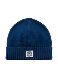 Stone Island Junior bonnet en maille à patch logo - Bleu