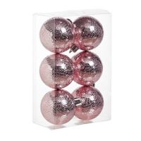 6x Kunststof kerstballen cirkel motief roze 6 cm kerstboom versiering/decoratie   -