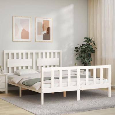 Bedframe zonder matras massief grenenhout wit 160x200 cm