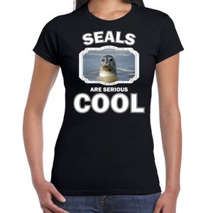 Dieren grijze zeehond t-shirt zwart dames - seals are cool shirt