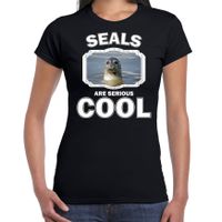 Dieren grijze zeehond t-shirt zwart dames - seals are cool shirt