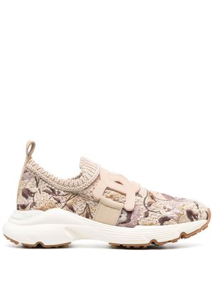 Tod's baskets à fleurs brodées - Tons neutres