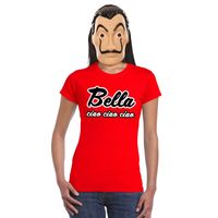 Rood Bella Ciao t-shirt met La Casa de Papel masker dames - thumbnail